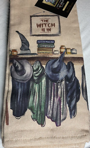 CYNTHIA ROWLEY KITCHEN TOWELS (3) THE WITCH IS IN CAPES KHAKI BLACK COTTON NWT