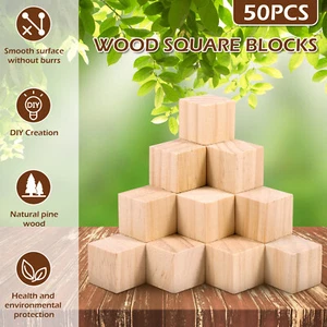 50Pcs Wood Blocks for Crafts Pine Wood Square Blocks 1 Inch-· - Picture 1 of 11
