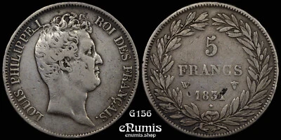 FRANCIA, Louis Philippe, 5 francos 1831 W, Lille, borde incluido, en muy buen estado Foto 1 de 4