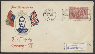 1937 #237 George VI Coronation FDC Plimpton Cachet Ottawa Coronation Flag - Image 1 of 2