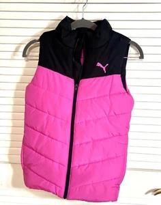 Pink PUMA Black Puffer Vest M Full Zip Girls 10/12 EUC - Picture 1 of 11