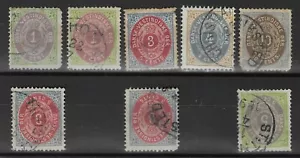 DÄNISCH WESTINDIEN 1873-1902 AUSWAHL VON 8 GEBRAUCHTEN, 3 MIT UMGEKEHRTEN RAHMEN. (3997) - Bild 1 von 2