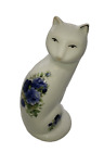 Formalities by Baum Bros White Porcelain Cat Figurine Blue Floral Gold Trim 7”