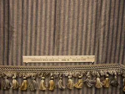 Fabric Shimmering Stripe Striped Metallic Gray Gold Charcoal w/ Tassel Trim DIY - Image 1 of 3