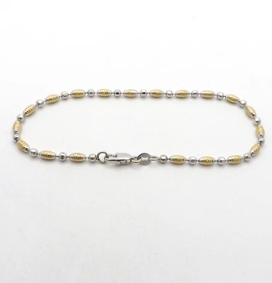 14k Gold Barrel Beaded Link Fancy Chain Bracelet Solid Two Tone 4gr New - Image 1 of 4