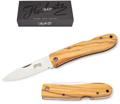HERBERTZ SELECTION ONE HAND FOLDING POCKET KNIFE / OLIVE WOOD / STAINLESS STEEL - Image 1 of 4
