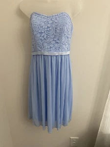 David’s Bridal Womens Short Strapless Lace Dress Size 4 Ice Blue Prom Formal New - Picture 1 of 11