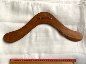 Vintage Wooden Boomerang Australia Hand Made Kangaroo Engraved Design - Picture 1 of 7