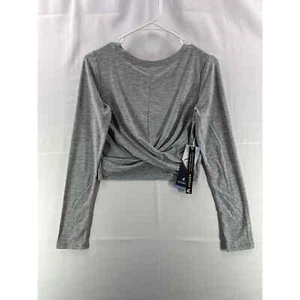 Kyodan Womens Front Twist Long Sleeve Top M Gray Scoop Neck Workout Athletic NWT - Picture 1 of 7