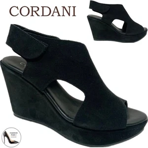 CORDANI REED PLATFORM WEDGE SANDAL BOOTIES BLACK SUEDE SLINGBACK SHOES ITALY 38 - Picture 1 of 8