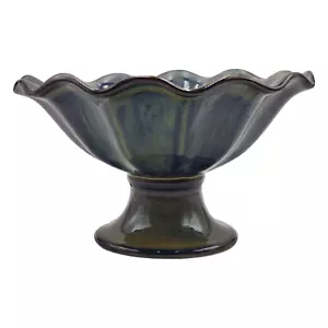 Vintage WCL Keramik Keramik Obstschale mit Fuß glasiert gewellter Rand blau grün - Bild 1 von 12