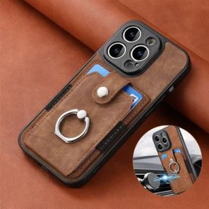 For iPhone 15 14 13 Pro Max 12 11 Leather Card Slot Wallet RingHolder Case Cover - Picture 1 of 18