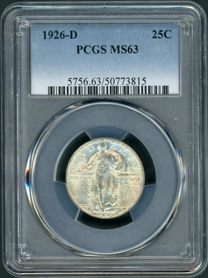 :1926-D 25C STANDING LIBERTY QUARTER CHOICE PCGS MS63 BLAST WHITE RARITY R2 - Image 1 of 2