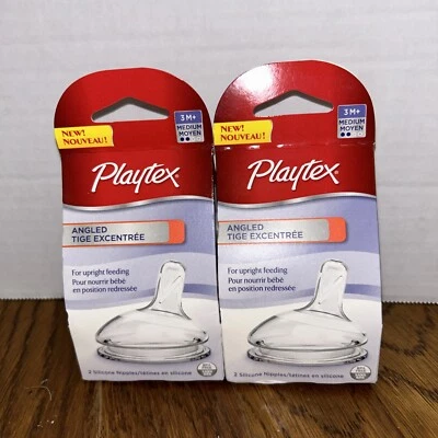 Lot (2) Playtex, Angled Nipple, Medium Flow, 2-Count/Pack 4 Total Fast Shipping - Image 1 of 2