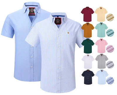 Camicia Oxford da uomo a maniche corte Tinta unita o rigato,Pulsante giù,Janeo - Immagine 1 di 4