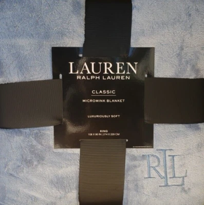 Ralph Lauren Classic Micromink Blanket King Blue 108"x90" Luxuriously Soft Chic - Image 1 of 3