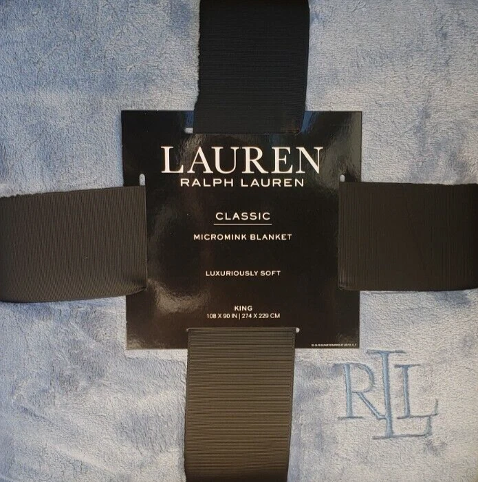 Ralph Lauren Classic Micromink Blanket King Blue 108"x90" Luxuriously Soft Chic - Image 1 of 3