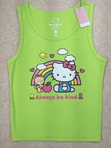 HELLO KITTY Girl's Tank size L Green Graphics Round Neck Sleeveless Stretch NWT - Picture 1 of 10