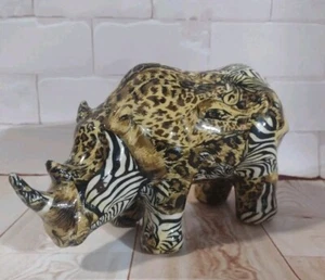 Collectable Rare La Vie Collage Safari Collection Patchwork Standing Rhinoceros - Picture 1 of 14