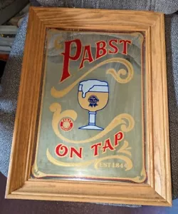 Specchio Vintage Lucid Lines Acido Inciso "Pabst On Tap" Nastro Blu Birra Est. 1844 - Foto 1 di 7