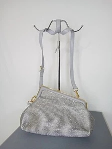 ELEGANT TRIANGULAR CLUTCH PURSE STONE BAG, SILVER/GRAY COLOR - Picture 1 of 11