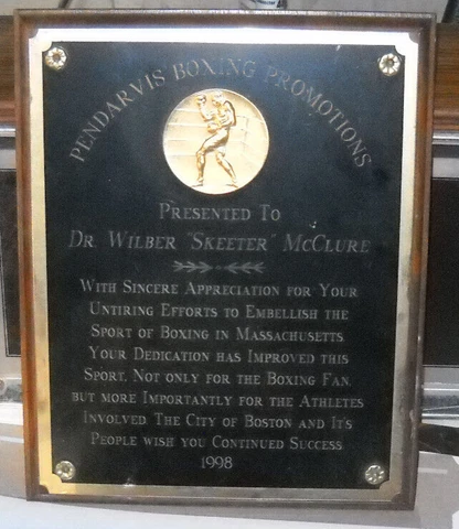 WILBERT SKEETER MCCLURE 8X10 BOXING APPRECIATION PLAQUE 1998 BOSTON Cover