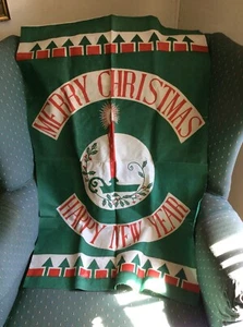 ALTER FROHE WEIHNACHTEN FROHES NEUES JAHR STOFF - BANNER WANDBEHANG TUCH - Bild 1 von 12
