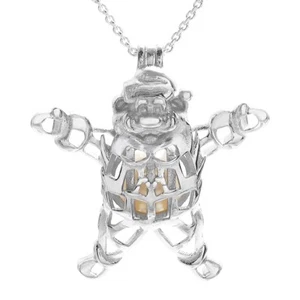 925 Sterling Silber lustige Weihnachten Weihnachtsmann Perle Käfig Anhänger & Halskette - Bild 1 von 3