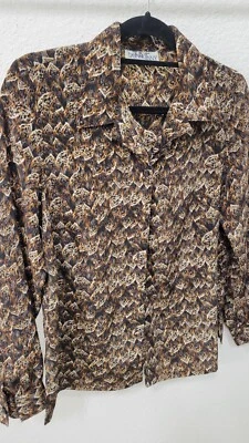  CAMISA DONNKENNY marrón con estampado de reptiles botón delantero mujer talla xs  Foto 1 de 4