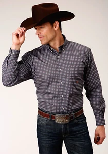 Roper Mens Grey 100% Cotton Plum Foulard BD L/S 1 Pkt Shirt - Picture 1 of 4