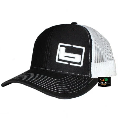 NEW BANDED GEAR TRUCKER CAP HAT BLACK WHITE W/ "b" SIDE LOGO ADJUSTABLE - Image 1 of 3