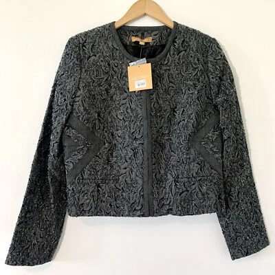 ELLEN TRACY Gray Floral Stylish Tweed Collarless Business Jacket NWT $149 SZ 10 - Image 1 of 4