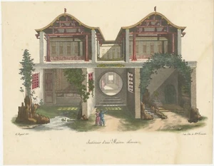 Estampado antiguo del interior de una casa china - Imagen 1 de 1