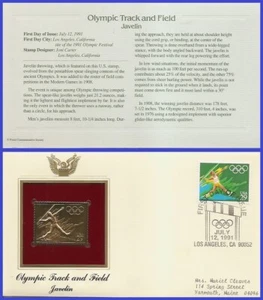 USA8 #2556 ADDR GOLDEN REPLICA FDC Javelin Summer Olympics - Picture 1 of 1