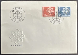 Switzerland 1959 Sc# 374-375 FDC Europa Unity Embossed Cover Bern Postmark - Picture 1 of 2
