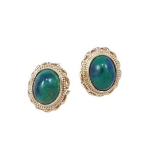 Aretes ovalados de oro amarillo sólido de 14K azul verde turquesa - Imagen 1 de 3