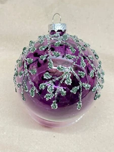 Christbaumschmuck Ornament Formteil 10cm Glas Kugel Lauscha Lila Glitzer - Bild 1 von 2