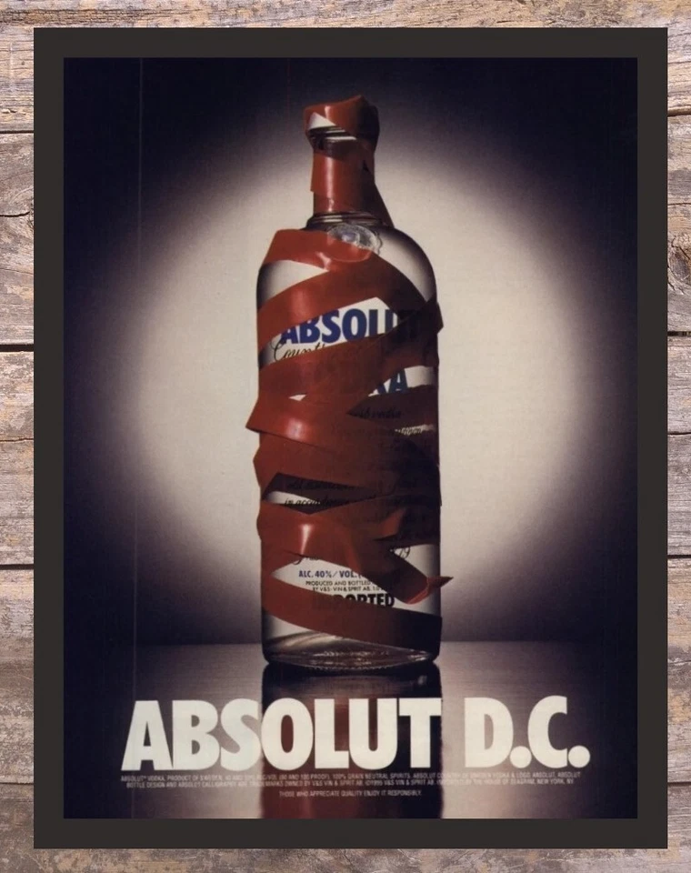 1995 Framed Absolut DC Vintage Vodka Print Ad Washington Red Tape Bottle Art   - Image 1 of 1