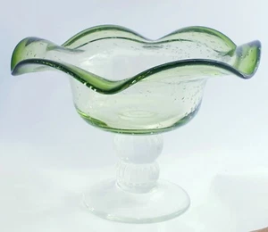 Obstschale Glas Aufsatzschale Bubbles Grün pistache Handarbeit  D.:25cm vintage - Bild 1 von 2