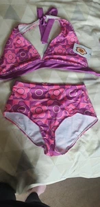 groovy 1970s handmade highwaisted bikini set pink size 10 BNWT - Picture 1 of 2