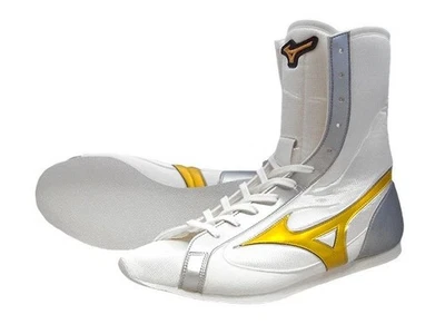 [Hecho por encargo] Zapatos de Boxeo Largos MIZUNO Blanco/Amarillo Metal/Plateado Hechos en Japón Foto 1 de 4