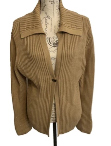 Vintage KIKIT Maurice Sasson Women's Large Tan Ribbed Cardigan Sweater - Picture 1 of 11