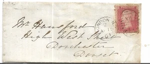 QUEEN VICTORIA 1d ROT MIT LONDON 1860er DUPLEX ZU DORSET MY REF 452 - Bild 1 von 2