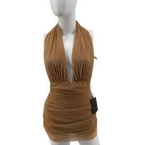 Norma Kamali Swimsuit Halter Bill in Camel Mesh Size Medium New with Tags! - Picture 1 of 7