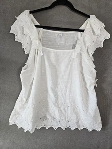 NWT Old Navy Womens XL Peasant Cottagecore Shirt White Flounce Crochet Ruffles  - Picture 1 of 9