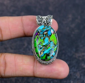 Fiesta Kingman Turquoise Gemstone Handmade 925 Sterling Silver Jewelry Pendant - Picture 1 of 6