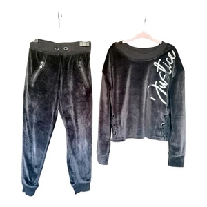 Justice Girls Dark Brown Velour Sweatshirt and Pants Set with Logo 6 - Picture 1 of 4