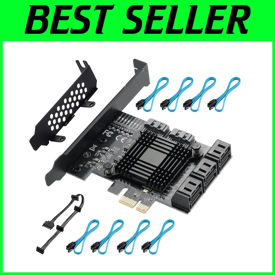 Full Package: PCIE SATA Card with 8 Ports, Cables & Low Profile Bracket Included - Image 1 of 4