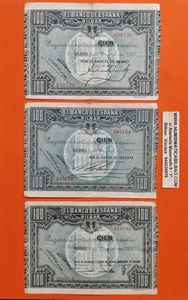 LOTE COMPLETO de 3 BANCOS CAJAS x Bilbao 100 PESETAS 1937 EUSKADI Pick S.564 - Picture 1 of 3