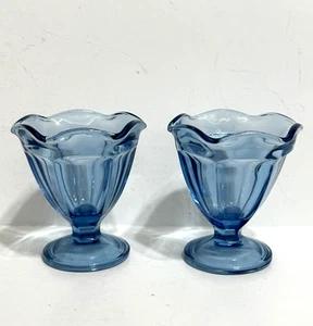 Anchor Hocking Small Blue Sherbet/Sundae Bowl Clear Glass 4"h Footed US Set of 2 - Picture 1 of 13